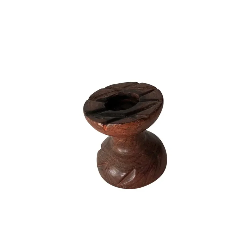 Vintage Hand Carved Wood Lotus Flower Candle Holder Boho MCM Decor 4.25”